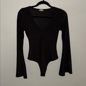 Free People Black V-Neck Bodysuit